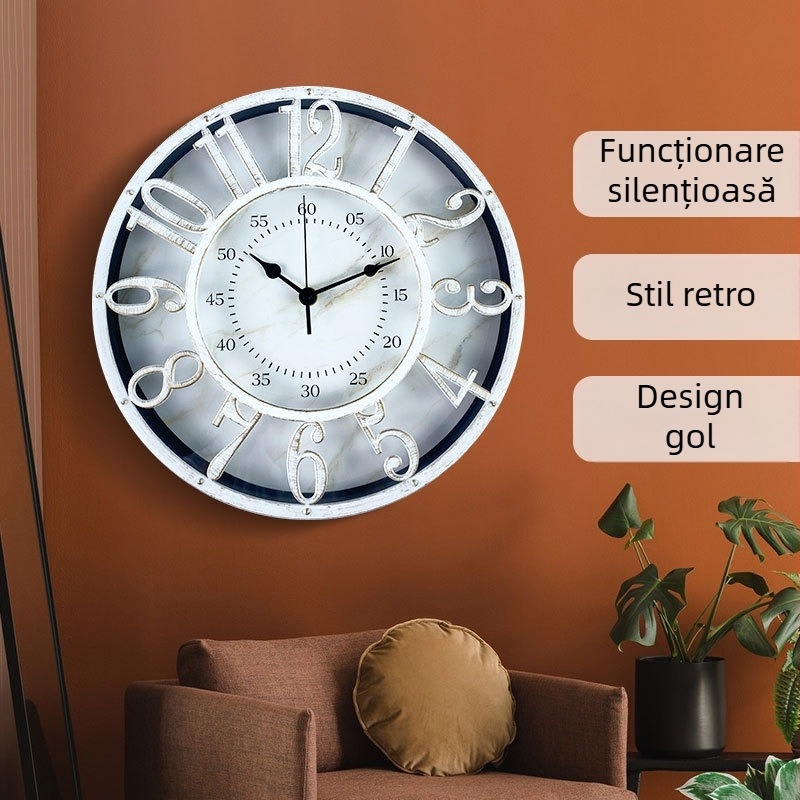 Ceas de perete rotund, cu baterii, mișcare Sweep a secundei, mișcare Pegasus 6262, modelul 4698, cadran din plastic