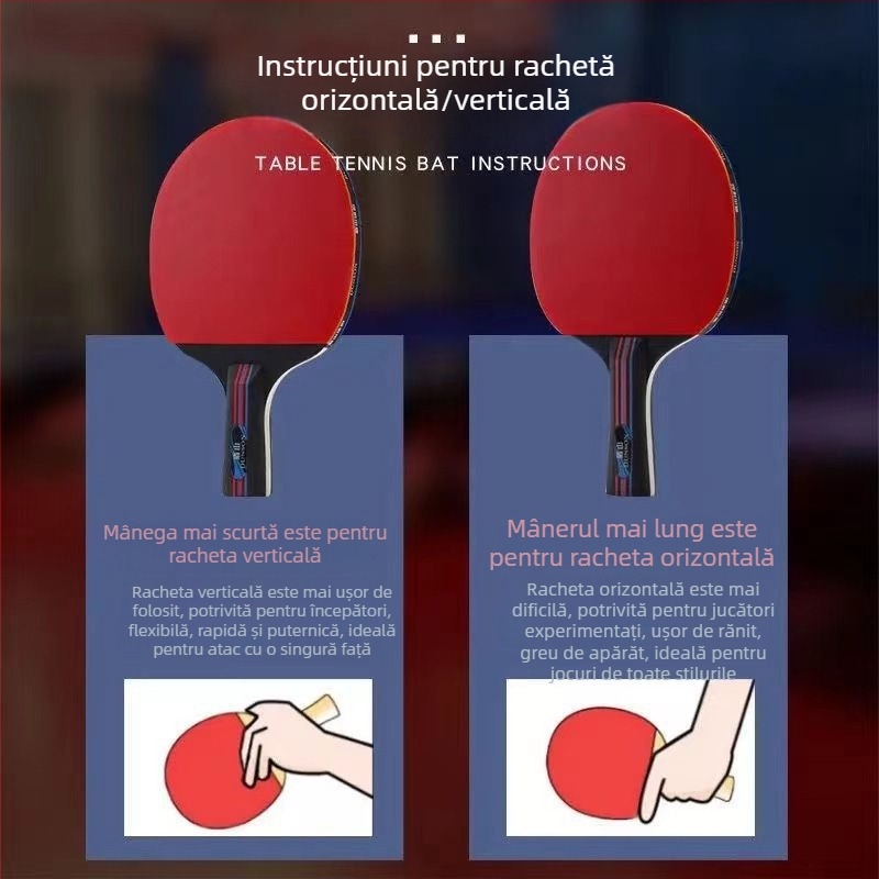 Set de 2 rachete de tenis de masă pentru începători – lamă din fibră de carbon, gumă cu adeziv pozitiv, lovire directă
