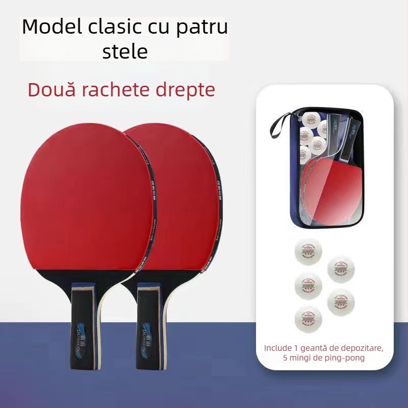 Set de 2 rachete de tenis de masă pentru începători – lamă din fibră de carbon, gumă cu adeziv pozitiv, lovire directă