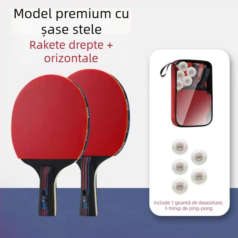 Set de 2 rachete de tenis de masă pentru începători – lamă din fibră de carbon, gumă cu adeziv pozitiv, lovire directă