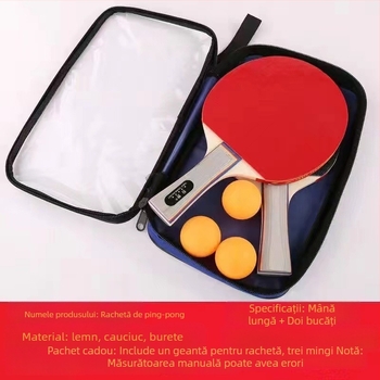 Rachetă de tenis de masă, mâner lung, set de 2 piese, bază din fibră de carbon, gumă cu dinți, priză tip penhold