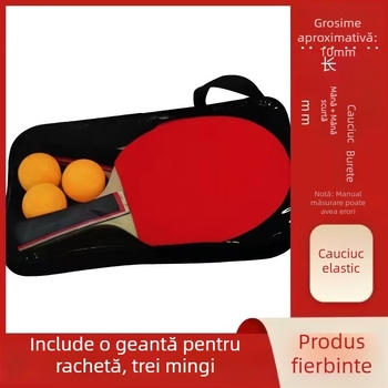 Rachetă de tenis de masă, mâner lung, set de 2 piese, bază din fibră de carbon, gumă cu dinți, priză tip penhold