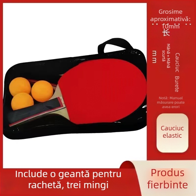 Rachetă de tenis de masă, mâner lung, set de 2 piese, bază din fibră de carbon, gumă cu dinți, priză tip penhold