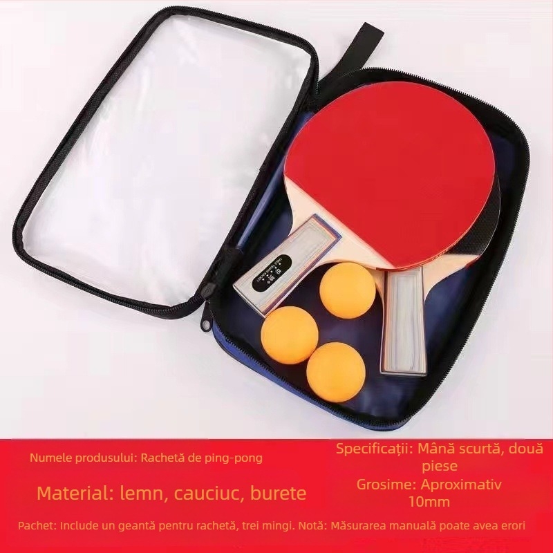 Rachetă de tenis de masă, mâner lung, set de 2 piese, bază din fibră de carbon, gumă cu dinți, priză tip penhold