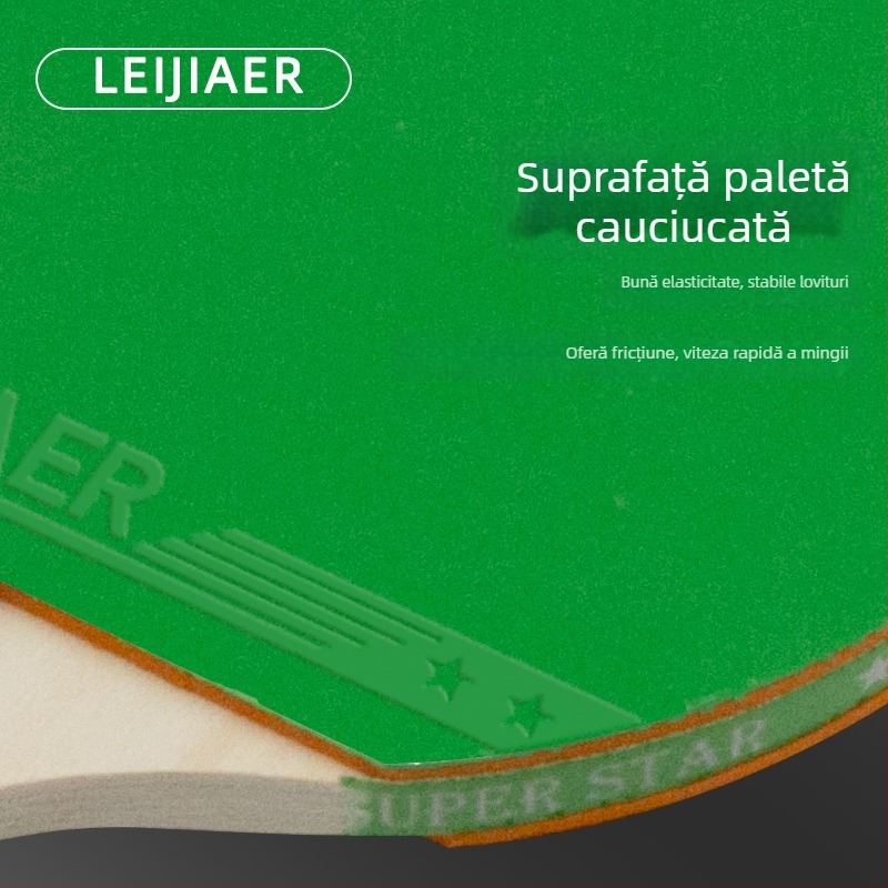 Rachetă de tenis de masă Leijiaer cu placă de bază din șapte straturi, nucleu din lemn de plop și gumă cu adeziv pozitiv + adeziv invers (adeziv invers pe ambele fețe)