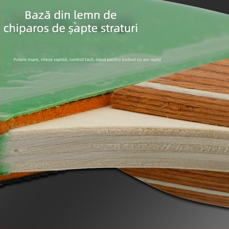 Rachetă de tenis de masă Leijiaer cu placă de bază din șapte straturi, nucleu din lemn de plop și gumă cu adeziv pozitiv + adeziv invers (adeziv invers pe ambele fețe)