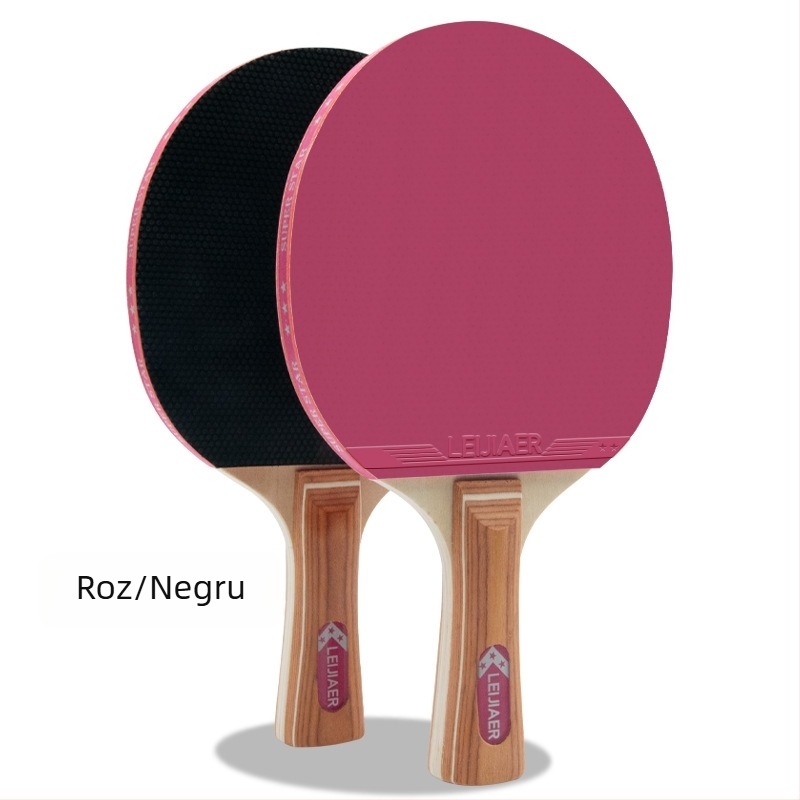 Rachetă de tenis de masă Leijiaer cu placă de bază din șapte straturi, nucleu din lemn de plop și gumă cu adeziv pozitiv + adeziv invers (adeziv invers pe ambele fețe)