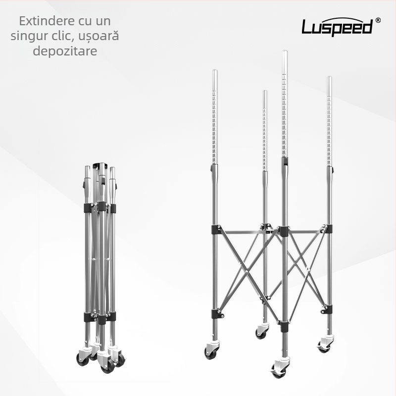 Carucior portabil pentru tenis – inaltime reglabila, roti universale, otel inoxidabil, capacitate mare