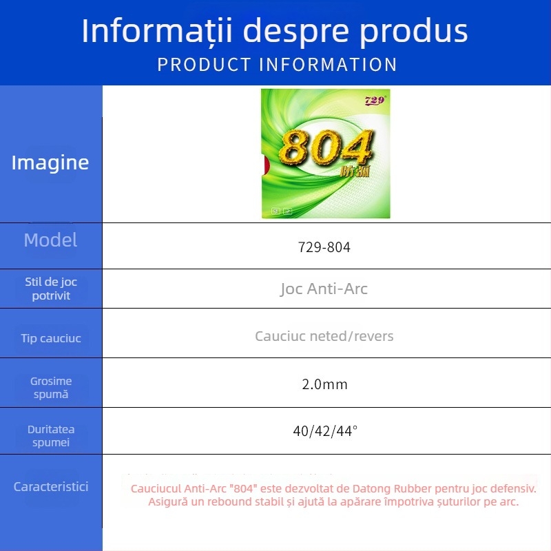 Guma pentru rachetă 804 – Anti-Arc, Anti-Rubber, Brand 729, Nr. produs 804, pentru tenis de masă, badminton și tenis