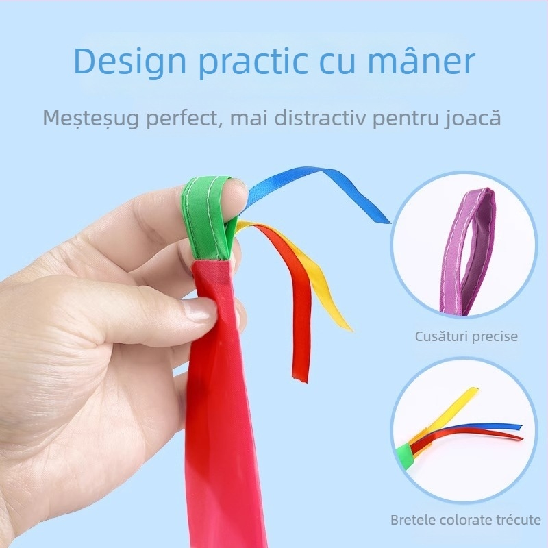 Joc senzorial exterior: set pentru aruncarea pungilor cu nisip și mingi moi cu panglici, din material textil, pentru copii 4–6 ani