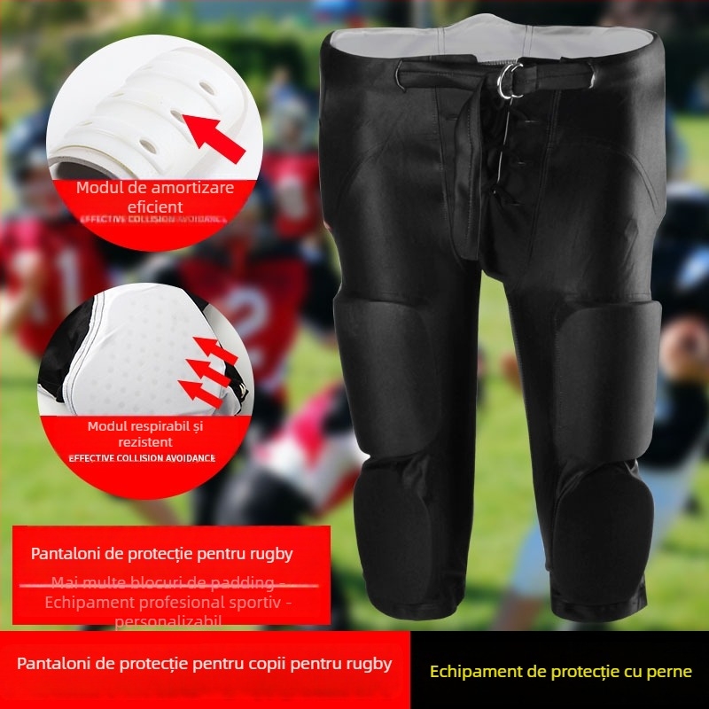 Pantaloni de antrenament cu protecție pentru rugby și fotbal, cu protecție la impact, exterior 82% poliester, căptușeală 18% Lycra, pentru toate sezoanele