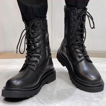 Ghete de piele pentru drumeții, cu fermoar, înalte, impermeabile pentru bărbați