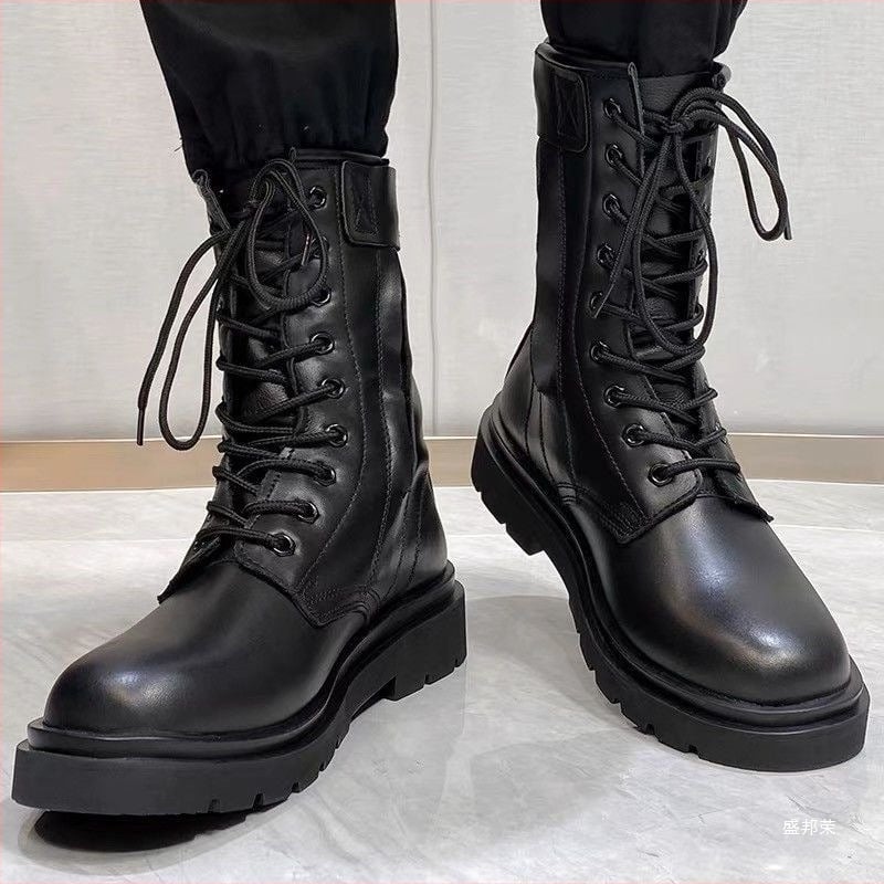 Ghete de piele pentru drumeții, cu fermoar, înalte, impermeabile pentru bărbați