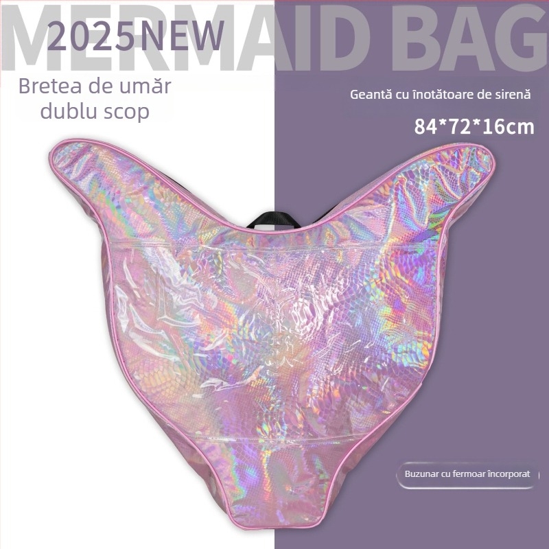 Geantă pliabilă, impermeabilă pentru echipament de freediving, cu design coadă de sirenă, PVC, capacitate 50, cu căptușeală