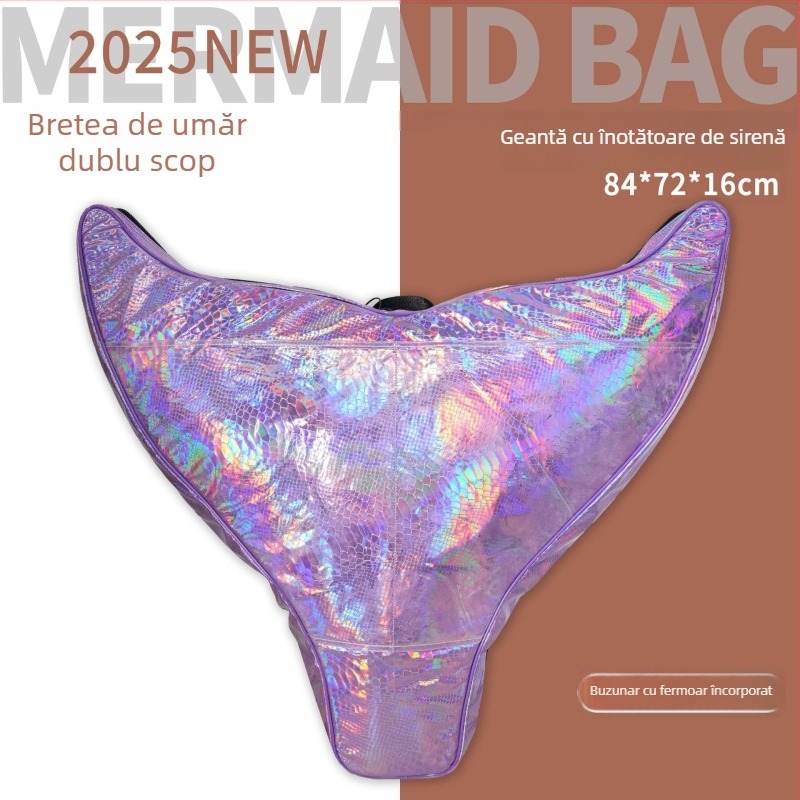 Geantă pliabilă, impermeabilă pentru echipament de freediving, cu design coadă de sirenă, PVC, capacitate 50, cu căptușeală