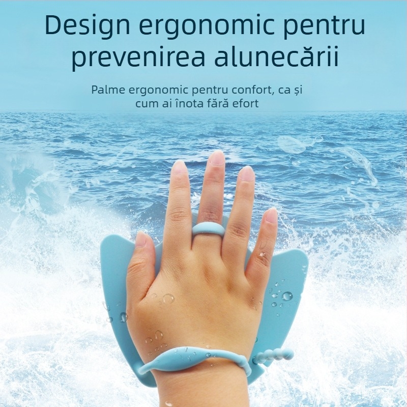 Fini de înot din silicon, formă de labă de rață, design semi-palmt, pentru adulți și copii, dimensiuni 249×146×123 mm, greutate 159 g, personalizare disponibilă