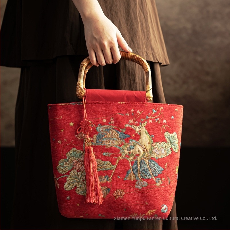 Geantă de nuntă din brocart, în stil național, cu logo Can