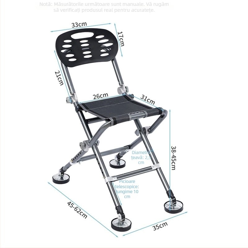 Scaun de pescuit pentru toate terenurile, pliabil și portabil, înălțime reglabilă, cadru din metal (2024)