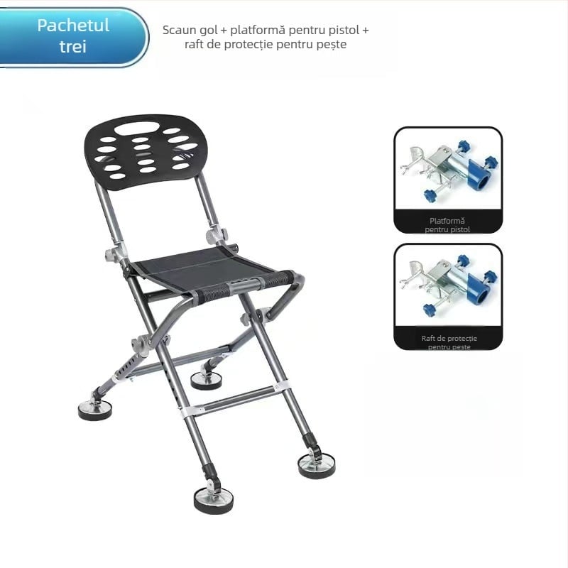 Scaun de pescuit pentru toate terenurile, pliabil și portabil, înălțime reglabilă, cadru din metal (2024)