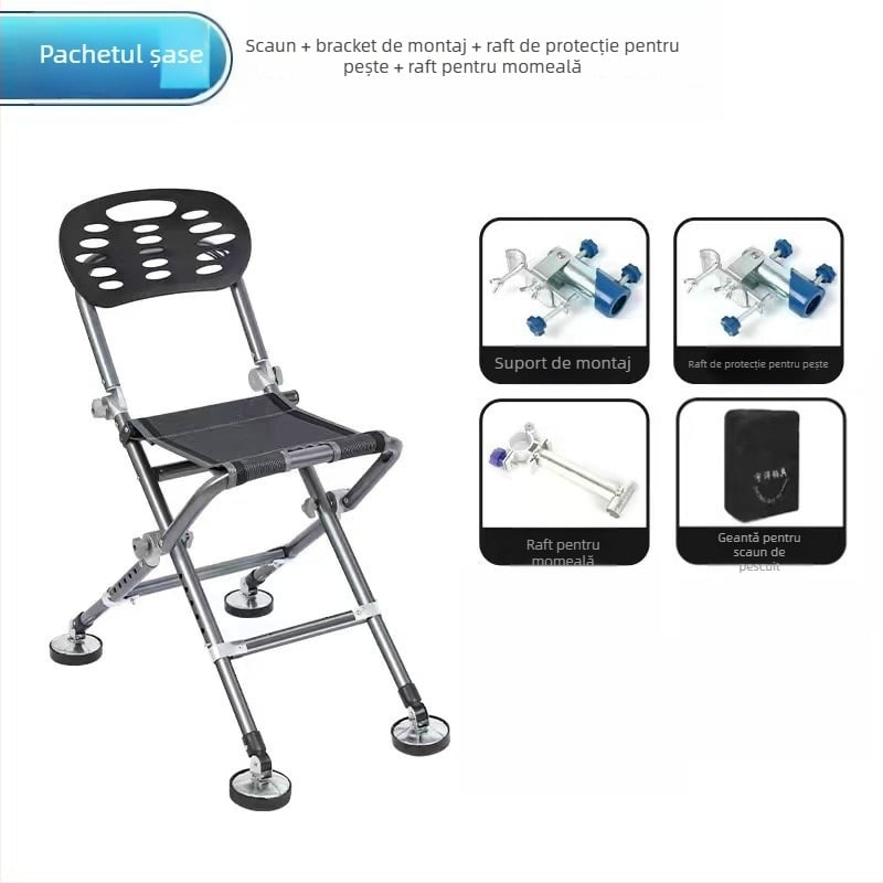 Scaun de pescuit pentru toate terenurile, pliabil și portabil, înălțime reglabilă, cadru din metal (2024)