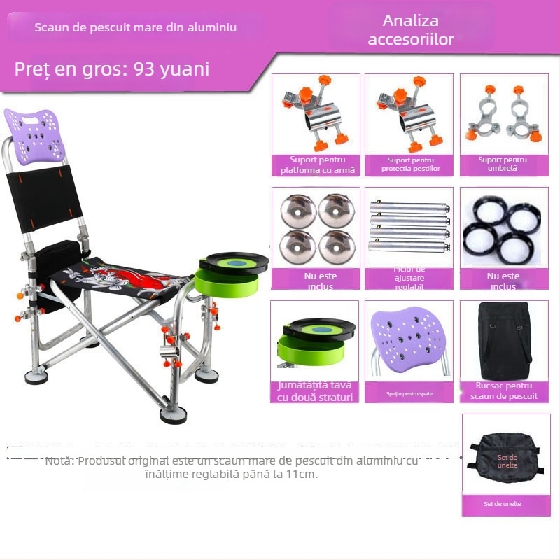 Scaun de pescuit din aliaj de aluminiu, pliabil, înălțime reglabilă, multifuncțional (aliaj de aluminiu; pliabil; înălțime reglabilă)