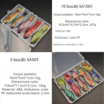 Momeli pentru pescuit – set cu cutie multisectionată, năluci scufundătoare dure, momeli artificiale, echipament de pescuit personalizabil