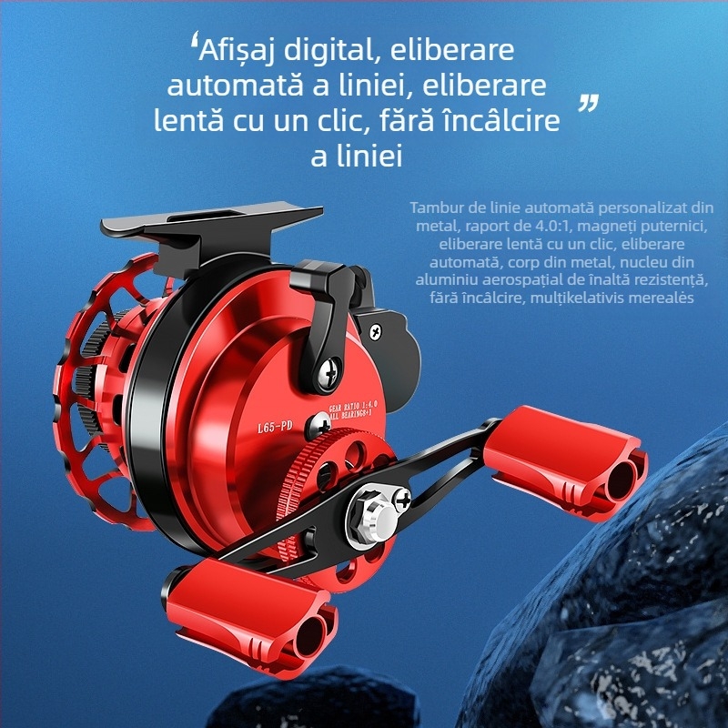 Mulină de pescuit cu afișaj digital, construcție din metal, raport de transmisie înalt și înfășurare automată a liniei
