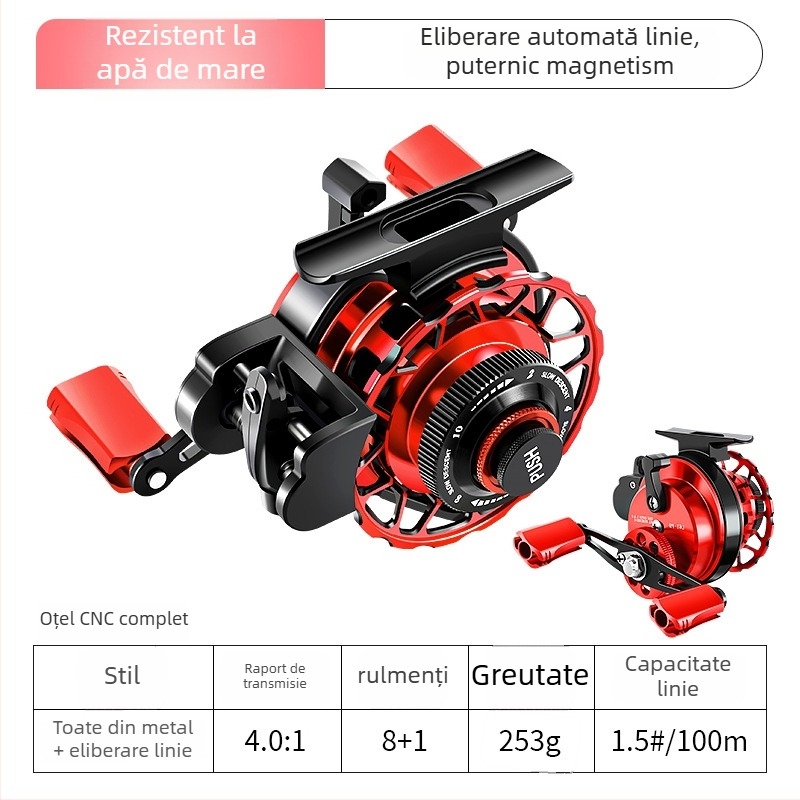 Mulină de pescuit cu afișaj digital, construcție din metal, raport de transmisie înalt și înfășurare automată a liniei