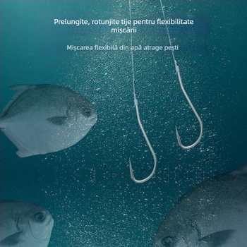 Cârlig de pomfret cu mâner lung, cu două cârlige, linie PE legată, material nichel