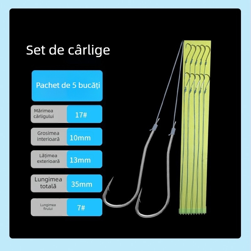Cârlig de pomfret cu mâner lung, cu două cârlige, linie PE legată, material nichel