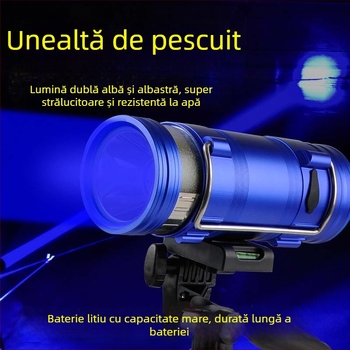 Lampa de pescuit de noapte cu LED, corp din aliaj de aluminiu, reîncărcabilă, LED, rază 100–200 m