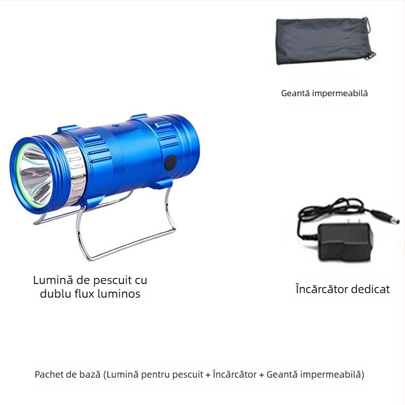 Lampa de pescuit de noapte cu LED, corp din aliaj de aluminiu, reîncărcabilă, LED, rază 100–200 m