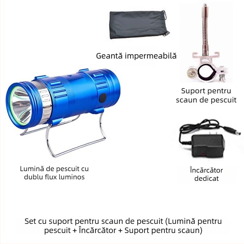 Lampa de pescuit de noapte cu LED, corp din aliaj de aluminiu, reîncărcabilă, LED, rază 100–200 m