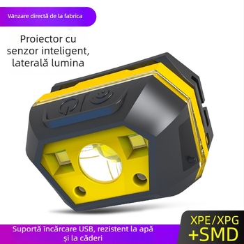 Lanternă frontală LED cu încărcare USB, impermeabilă, pentru camping în aer liber, rază fascicul 0–200 m, autonomie 3–6 ore