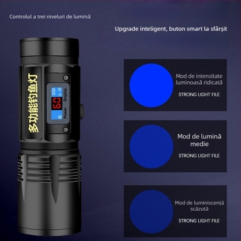 Lampă LED pentru pescuit de noapte, reîncărcabilă, rotativă 360°, baterie 5000 mAh, rază 100–200 m, alimentare prin manivelă