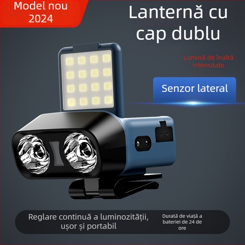 Lampa frontală LED 10W, 1500mAh, reîncărcabilă, rază 100–200 m pentru pescuit de noapte