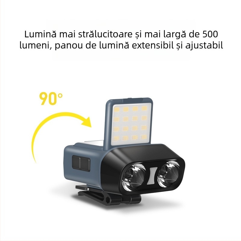 Lampa frontală LED 10W, 1500mAh, reîncărcabilă, rază 100–200 m pentru pescuit de noapte