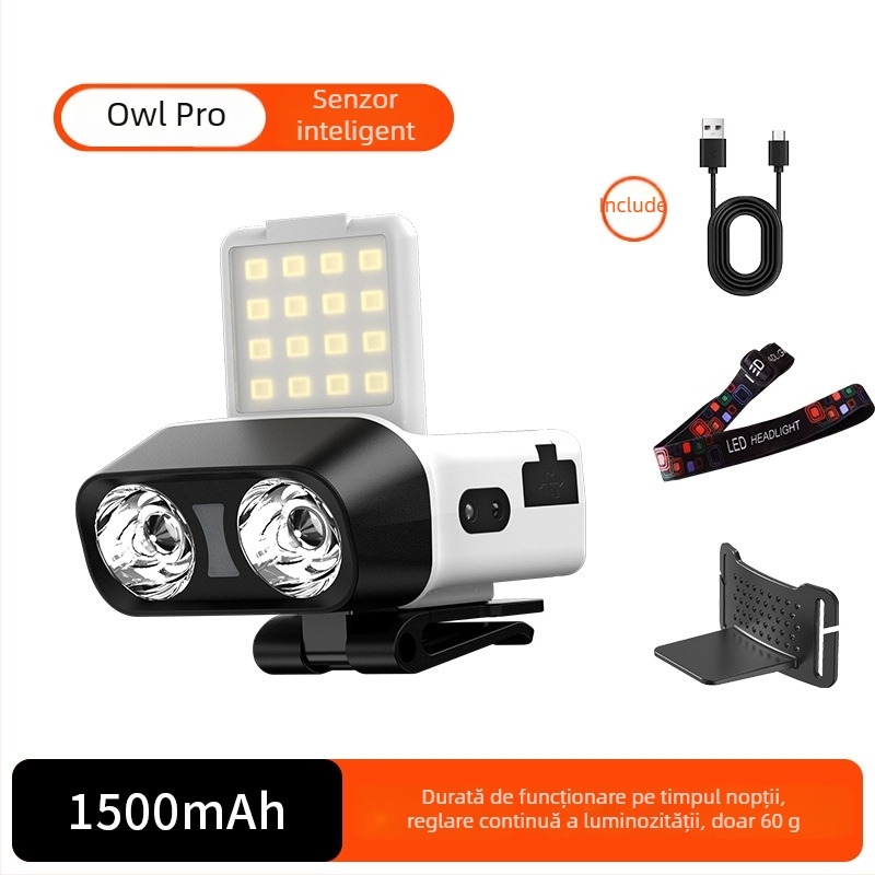 Lampa frontală LED 10W, 1500mAh, reîncărcabilă, rază 100–200 m pentru pescuit de noapte