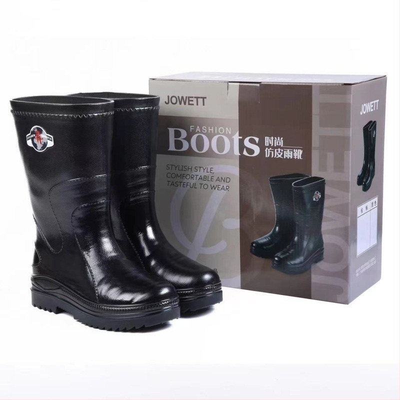 Cizme de ploaie din plastic pentru bărbați, până la gleznă, impermeabile, antiderapante, talpă turnată prin injecție