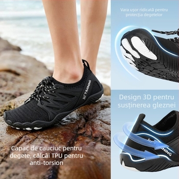 Pantofi pentru trasee pe râuri, antiderapante, partea superioară din pânză, talpă PVC, înălțime joasă