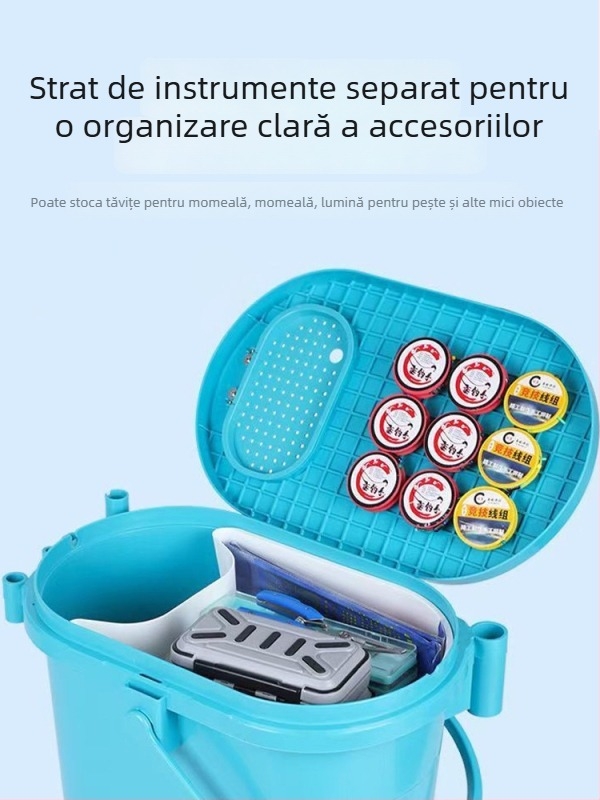 Găleată de pescuit multifuncțională cu tavă pentru momeli, formă ovală, corp îngroșat tare, din plastic, 1,6 kg