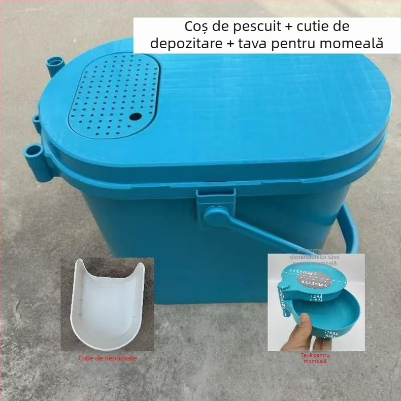 Găleată de pescuit multifuncțională cu tavă pentru momeli, formă ovală, corp îngroșat tare, din plastic, 1,6 kg