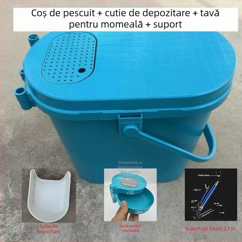 Găleată de pescuit multifuncțională cu tavă pentru momeli, formă ovală, corp îngroșat tare, din plastic, 1,6 kg