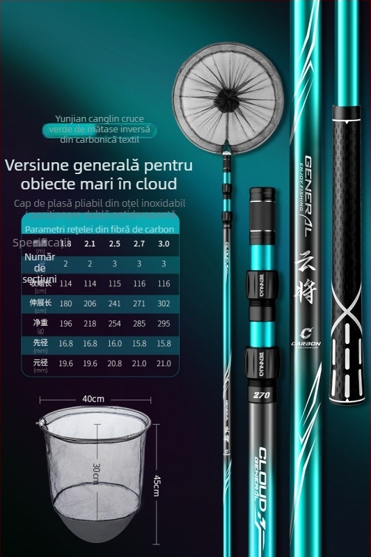 Benno bară pentru plasă de pescuit din fibră de carbon – ultraușoară, ultrarezistentă, telescopică, set doar cu bara