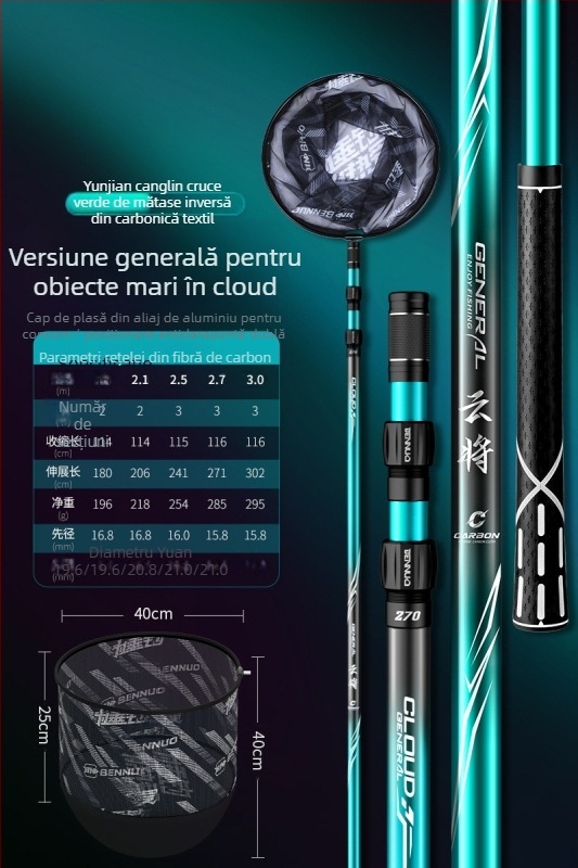 Benno bară pentru plasă de pescuit din fibră de carbon – ultraușoară, ultrarezistentă, telescopică, set doar cu bara