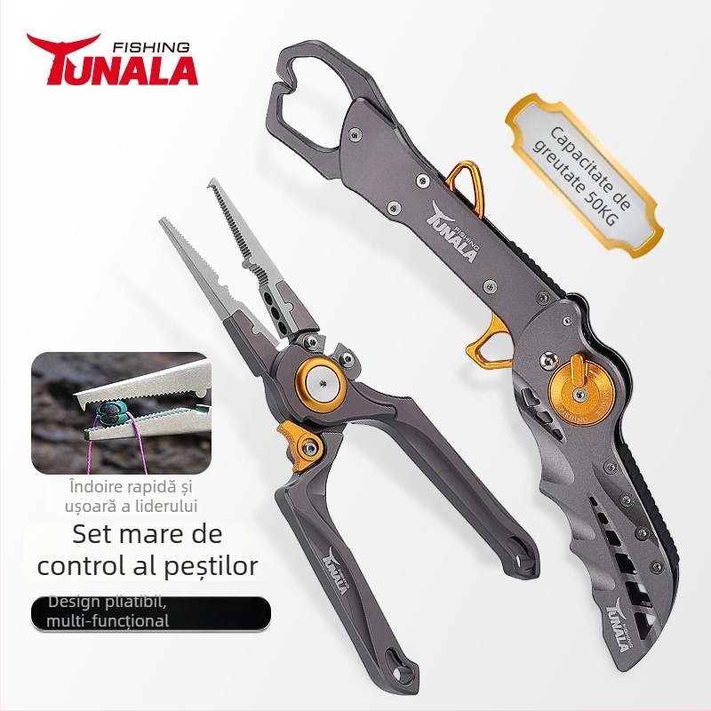 Tunala Clește de pescuit din aliaj de aluminiu, pliabil, multifuncțional, set