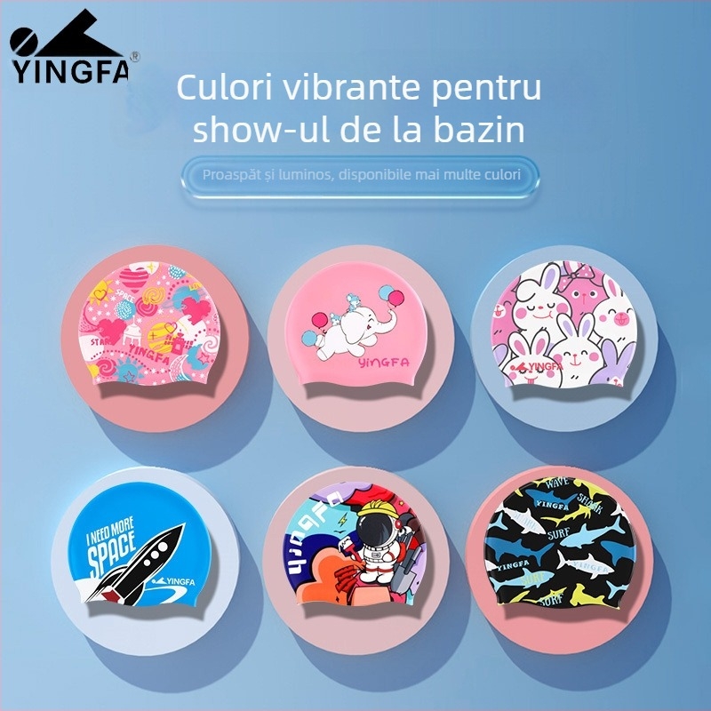 Yingfa șapcă de înot pentru copii din silicon, cu imprimeu desen animat, impermeabilă