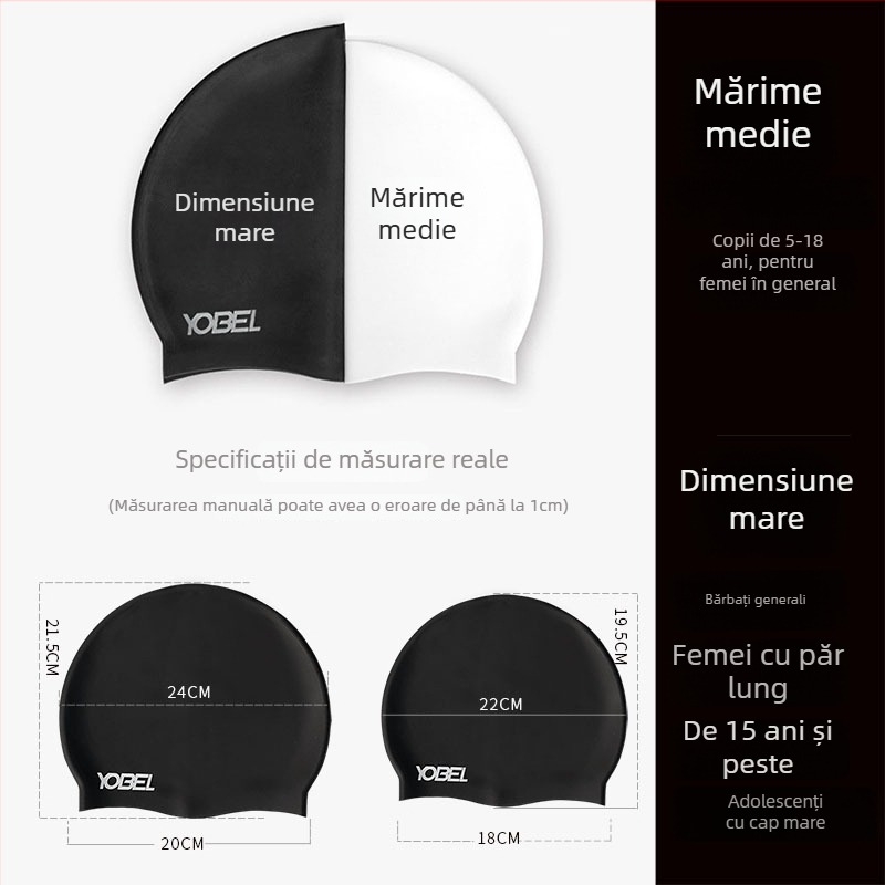 Pălărie de înot din silicon, impermeabilă, cu protecție pentru urechi – fără strângere, pentru adulți