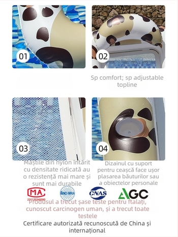 Șezlong gonflabil din plasă cu imprimeu leopard, pentru adulți, PVC ecologic 0.21 mm, umflare manuală, potrivit pentru piscine și plaje