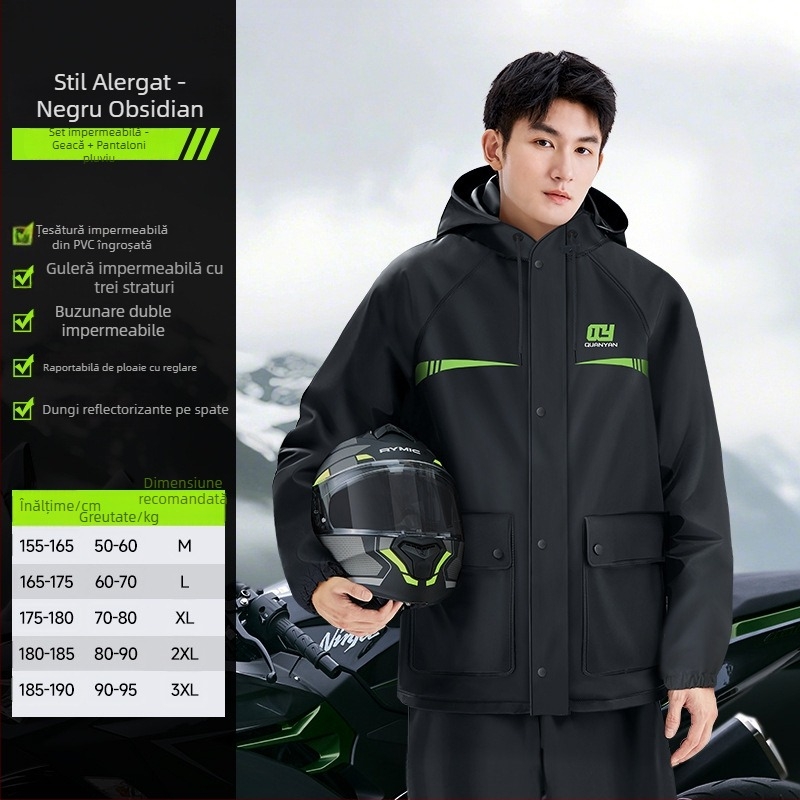 Set de ploaie pentru adulți — palton de ploaie cu design separat, unisex pentru bicicletă electrică/motocicletă, țesătură PVC cu strat adeziv PVC impermeabil